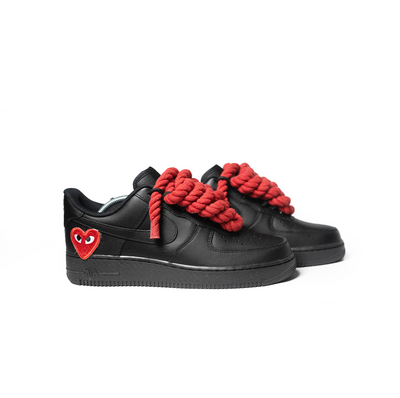 Custom Black Nike Air Force 1 '' Red Rope Laces '' Love stride Red - RopezInstyle