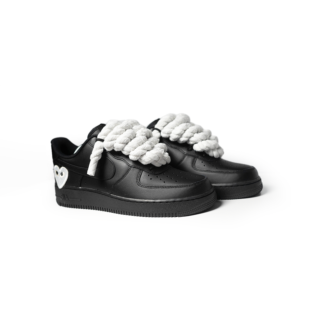 Custom Black Nike Air Force 1 '' Rope Laces '' Love stride White - RopezInstyle
