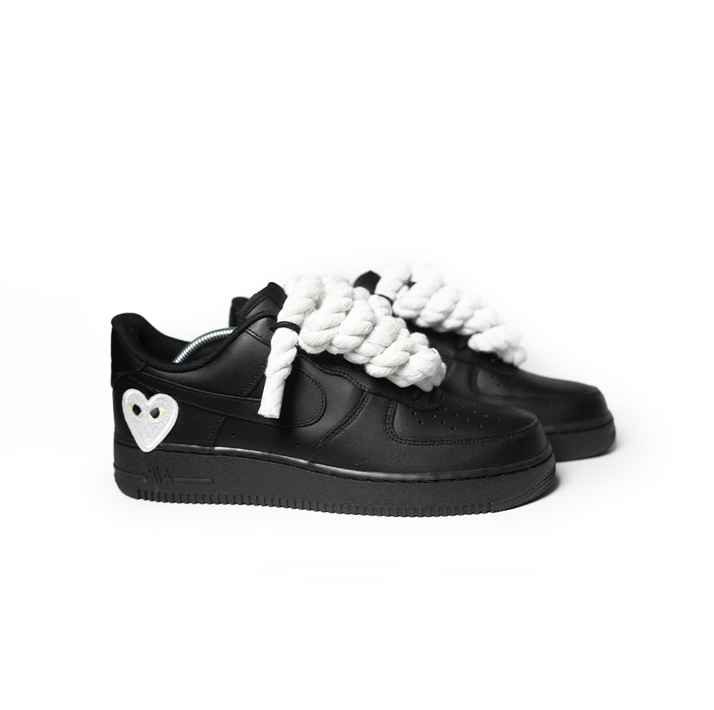 Custom Black Nike Air Force 1 '' Rope Laces '' Love stride White - RopezInstyle