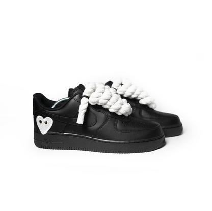 Custom Black Nike Air Force 1 '' Rope Laces '' Love stride White - RopezInstyle