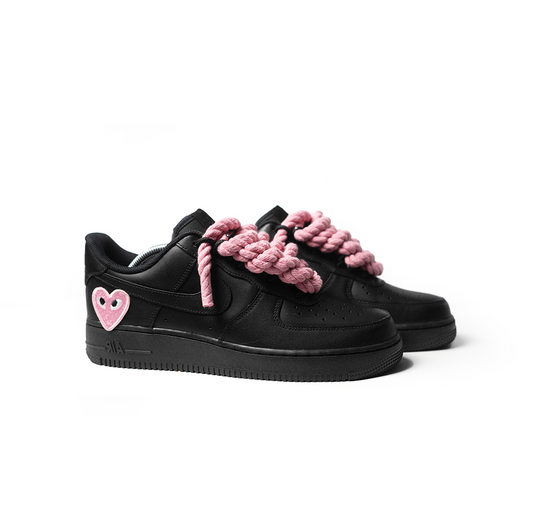 Custom Black Nike Air Force 1 '' Rope Laces '' Love stride Pink #2 - RopezInstyle