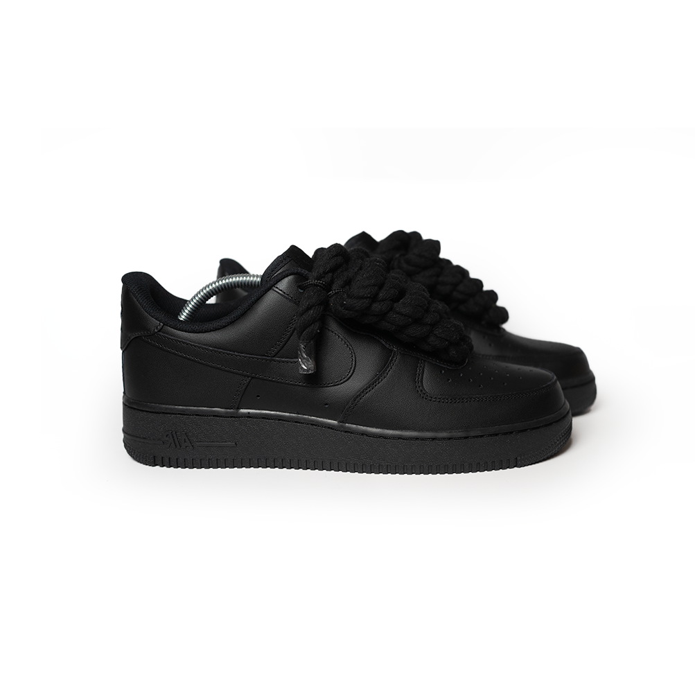 Custom Nike Air Force 1 Black “Rope Laces” - RopezInstyle