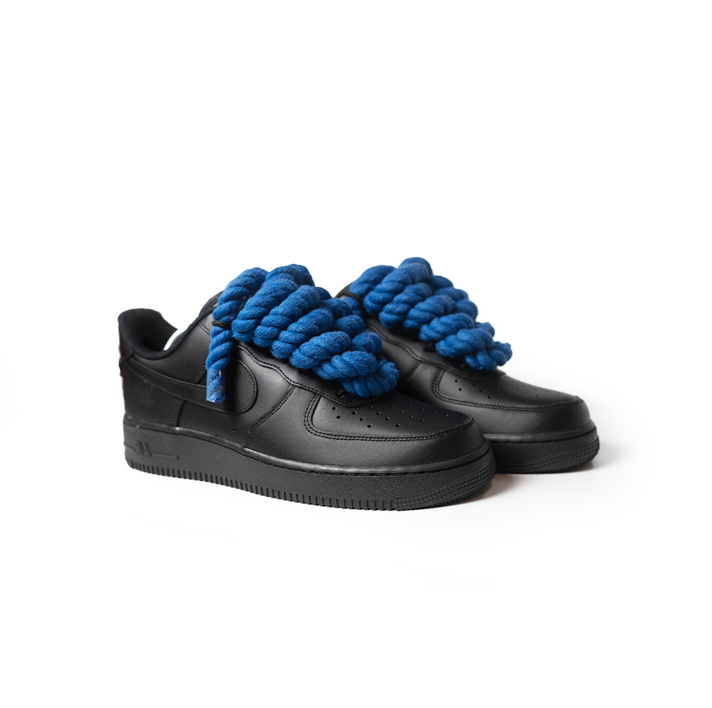 Custom Nike Air Force 1 Schwarz “Rope Laces” Blau - RopezInstyle