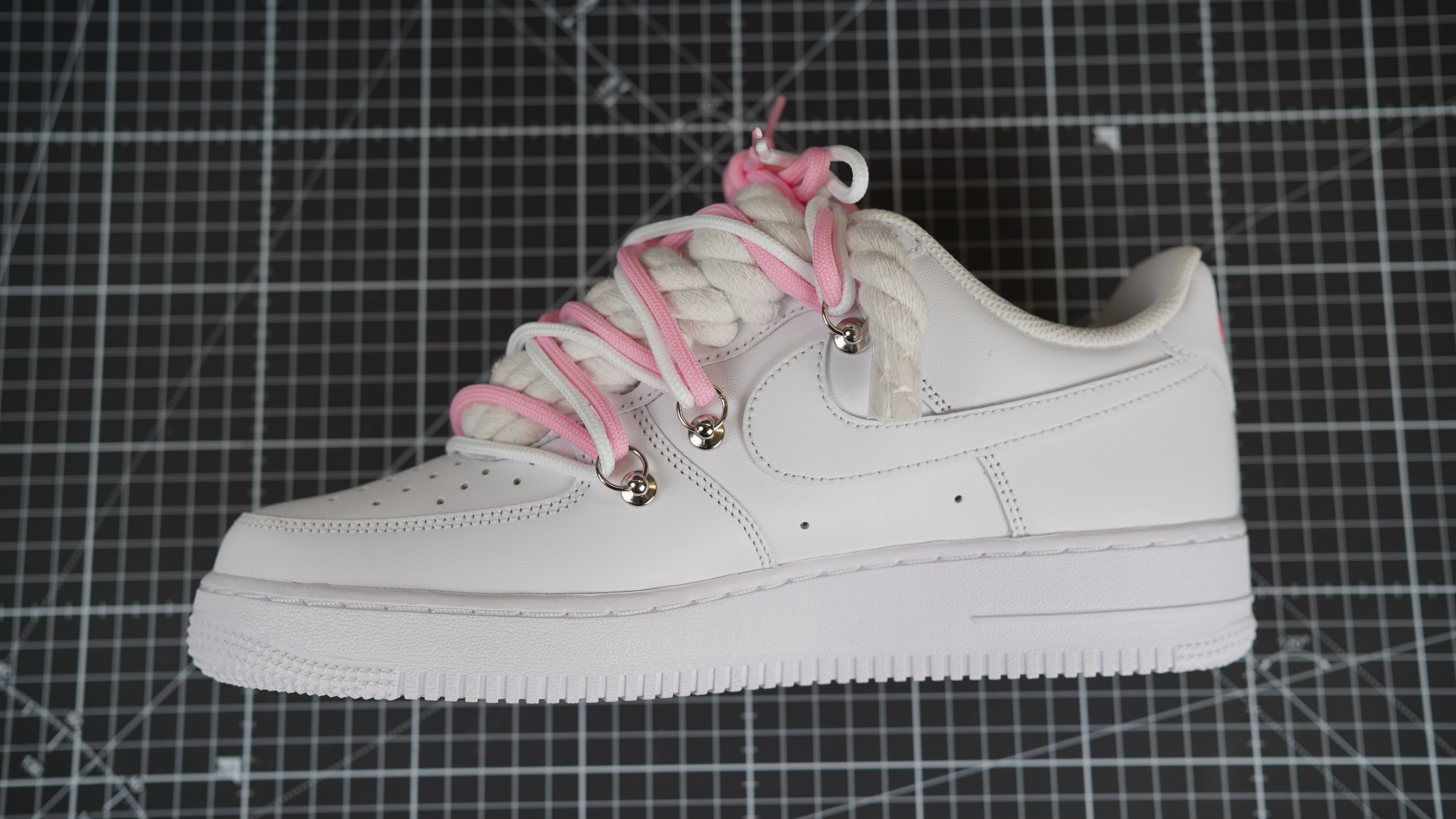 Custom Sneakers Weiß “ROPE LACES” Pink Parfait extra Dunk