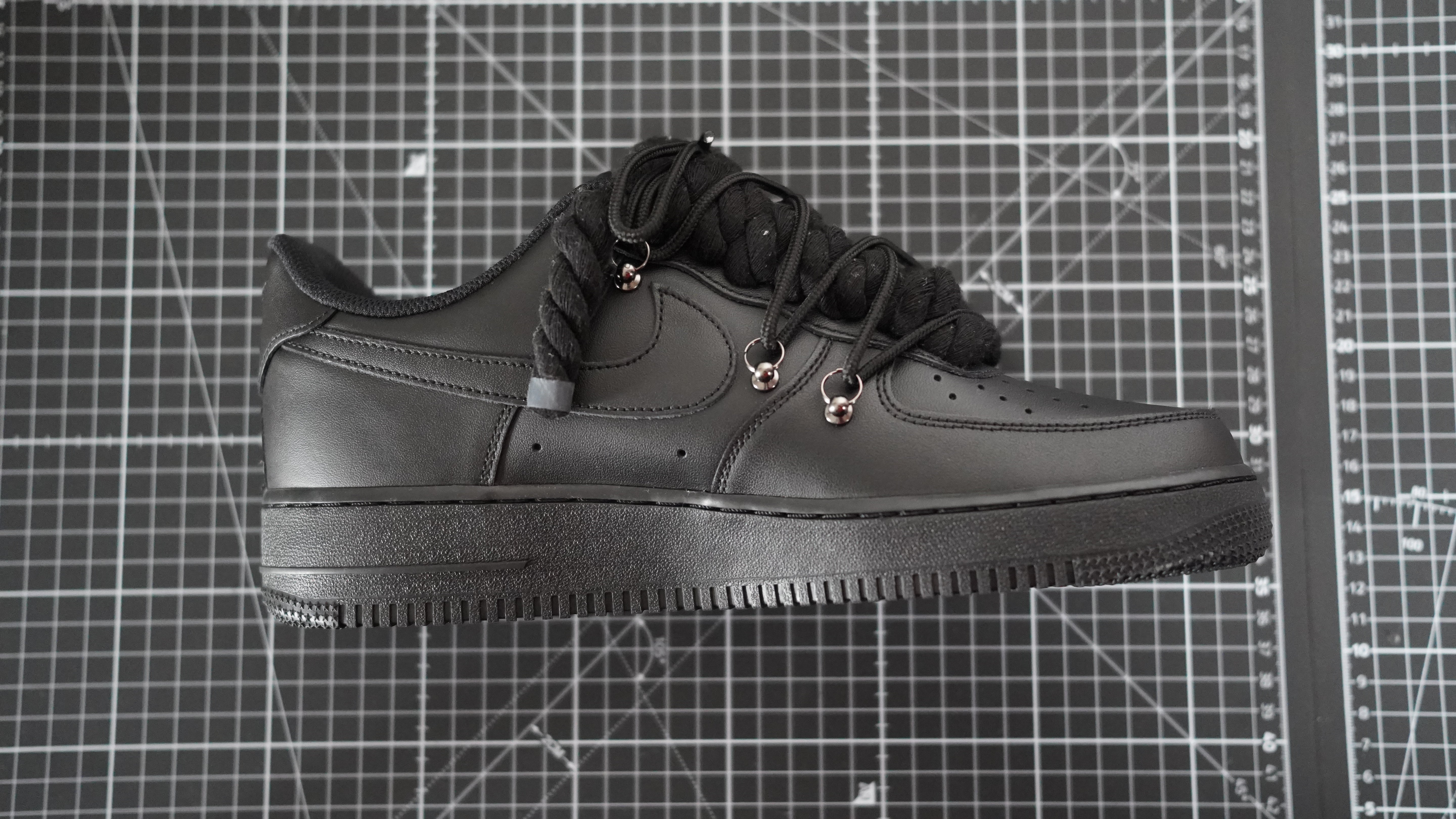 Custom NIKE AIR FORCE 1 Black “ROPE LACES” Dunk Schwarz