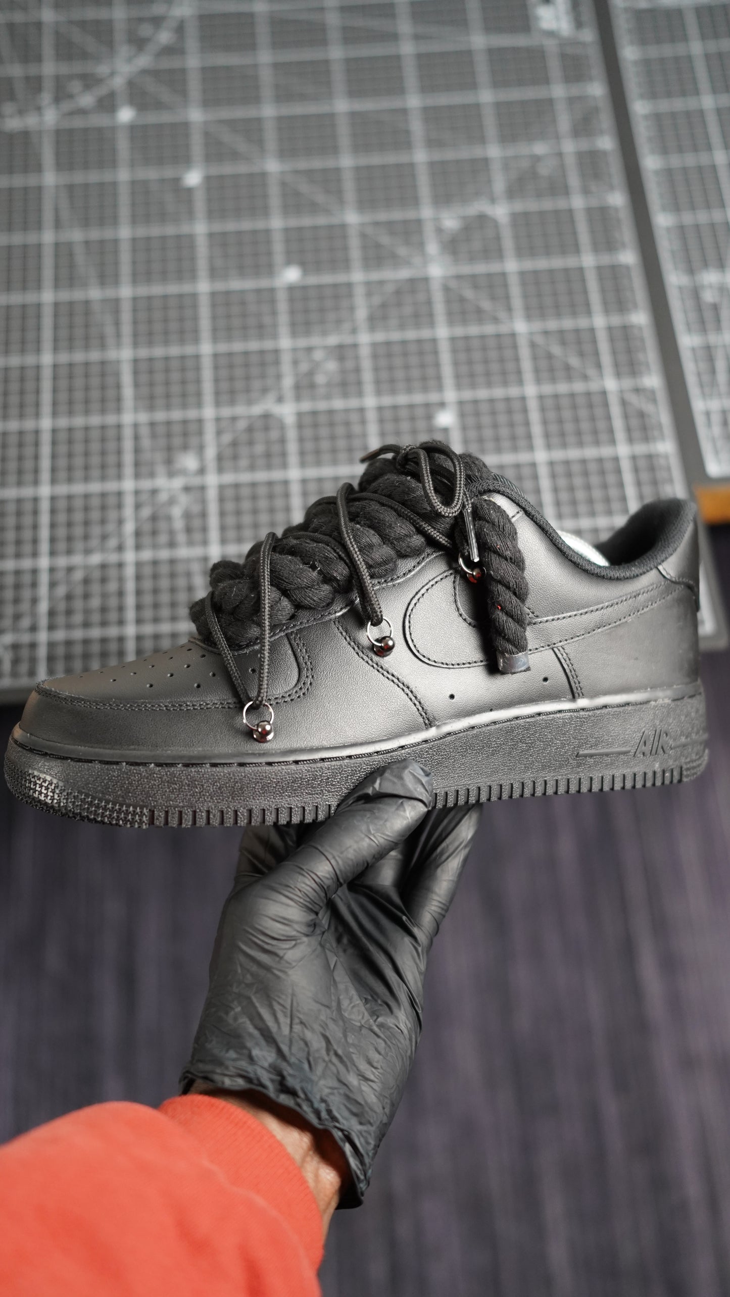 Custom Nike AF1 Black “ROPE LACES” Dunk Black