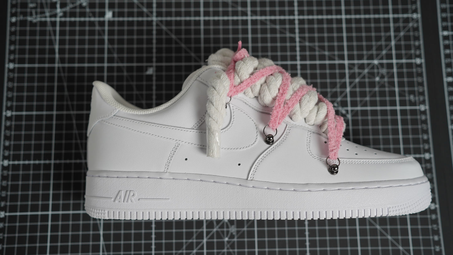 Custom Nike AF1 White “ROPE LACES” Rosa#3