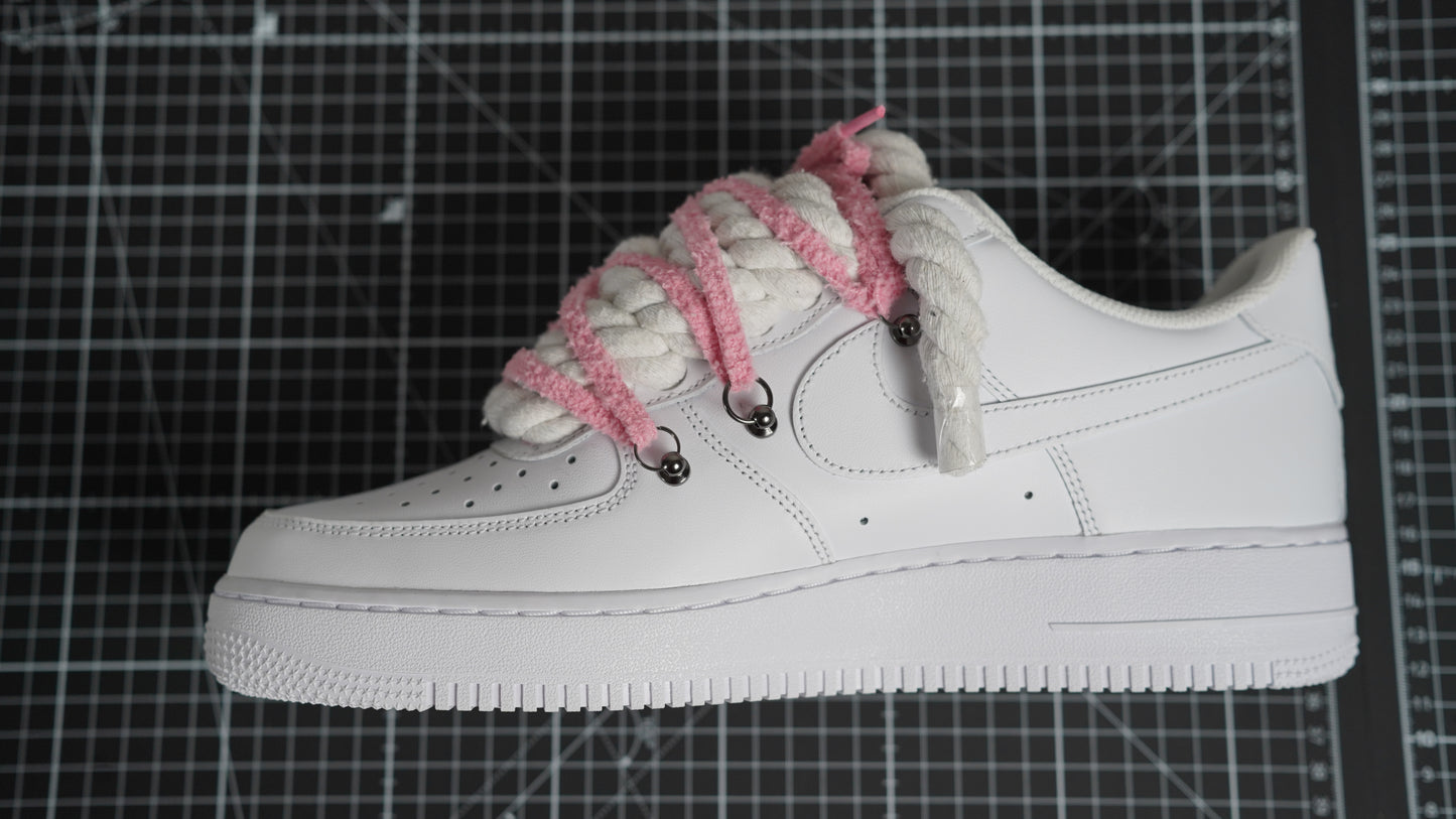 Custom Nike AF1 White “ROPE LACES” Rosa#3
