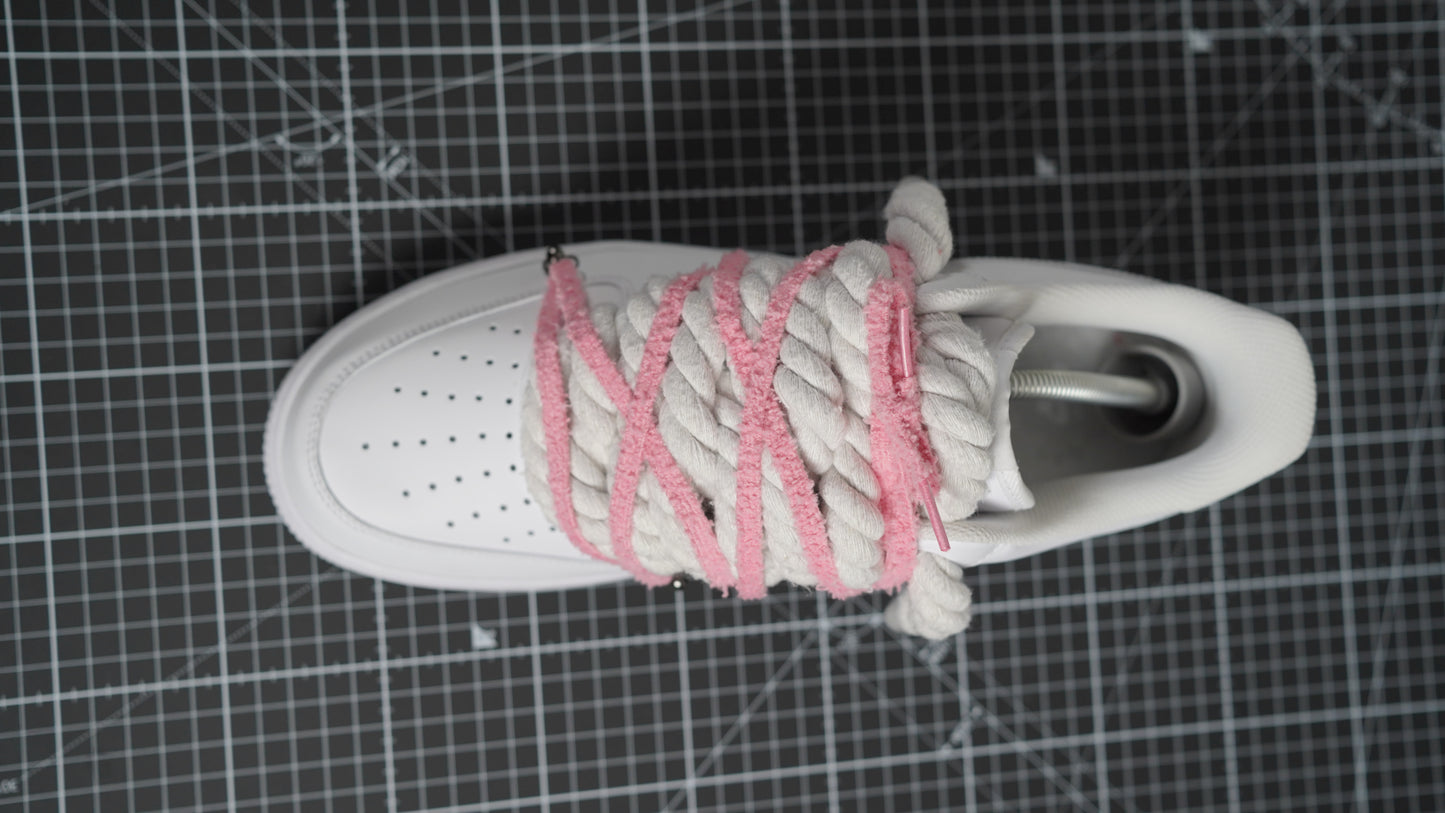 Custom Nike AF1 White “ROPE LACES” Rosa#3