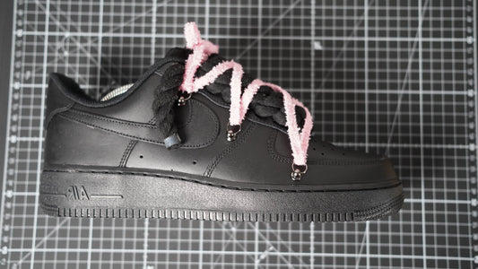 Custom Nike AF1 Black “ White ROPE LACES” Dunk pinkish-beige