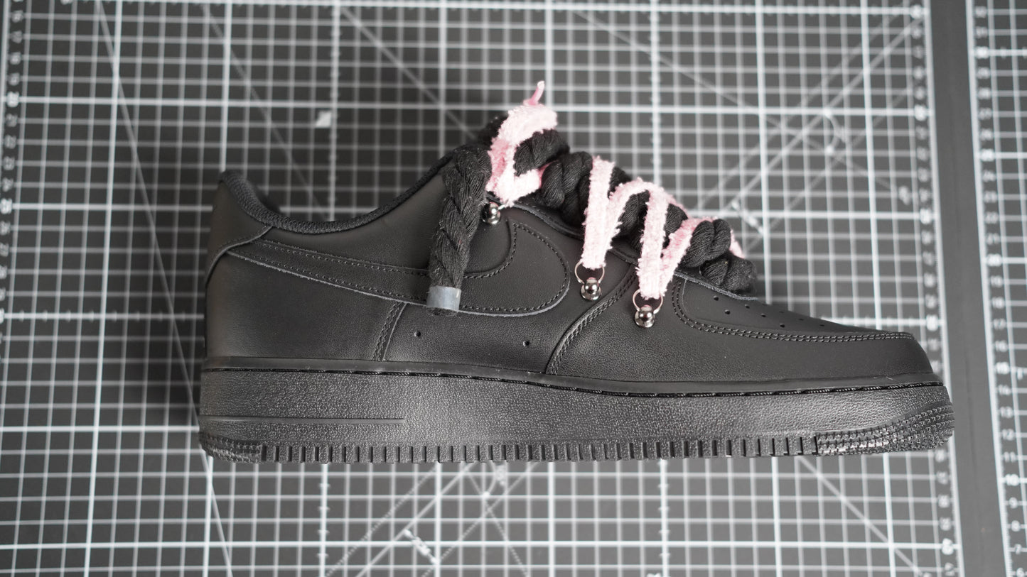 Custom Nike AF1 Black “ White ROPE LACES” Dunk pinkish-beige