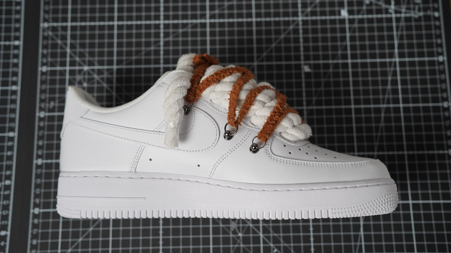 Custom Nike AF1 White “ROPE LACES” extra Lace reddish-brown