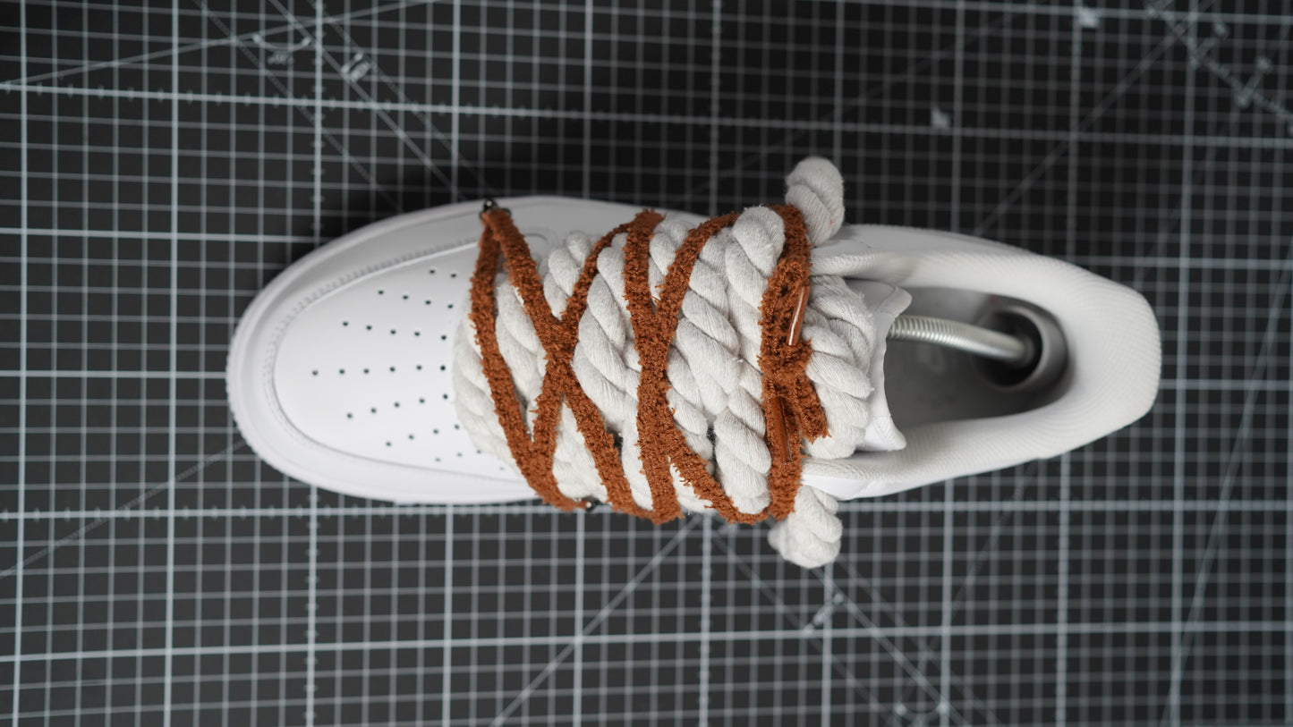 Custom Nike AF1 White “ROPE LACES” extra Lace reddish-brown