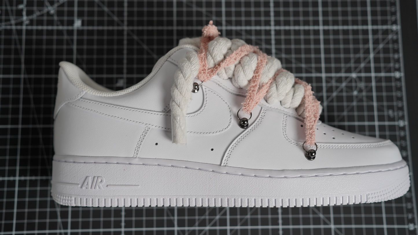 Custom Nike AF1 White “ROPE LACES” extra Lace rosy beige