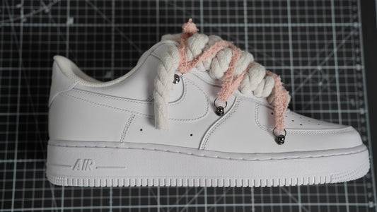 Custom Nike AF1 White “ROPE LACES” extra Lace rosy beige