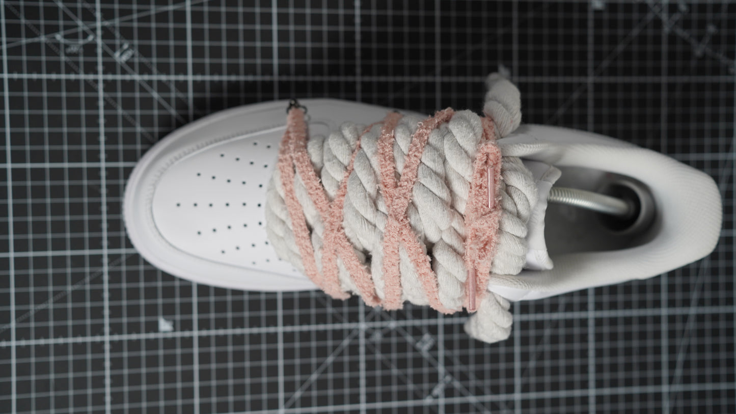 Custom Nike AF1 White “ROPE LACES” extra Lace rosy beige