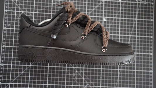 Custom Nike AF1 Black “ White ROPE LACES” Dunk earthy beige-brown