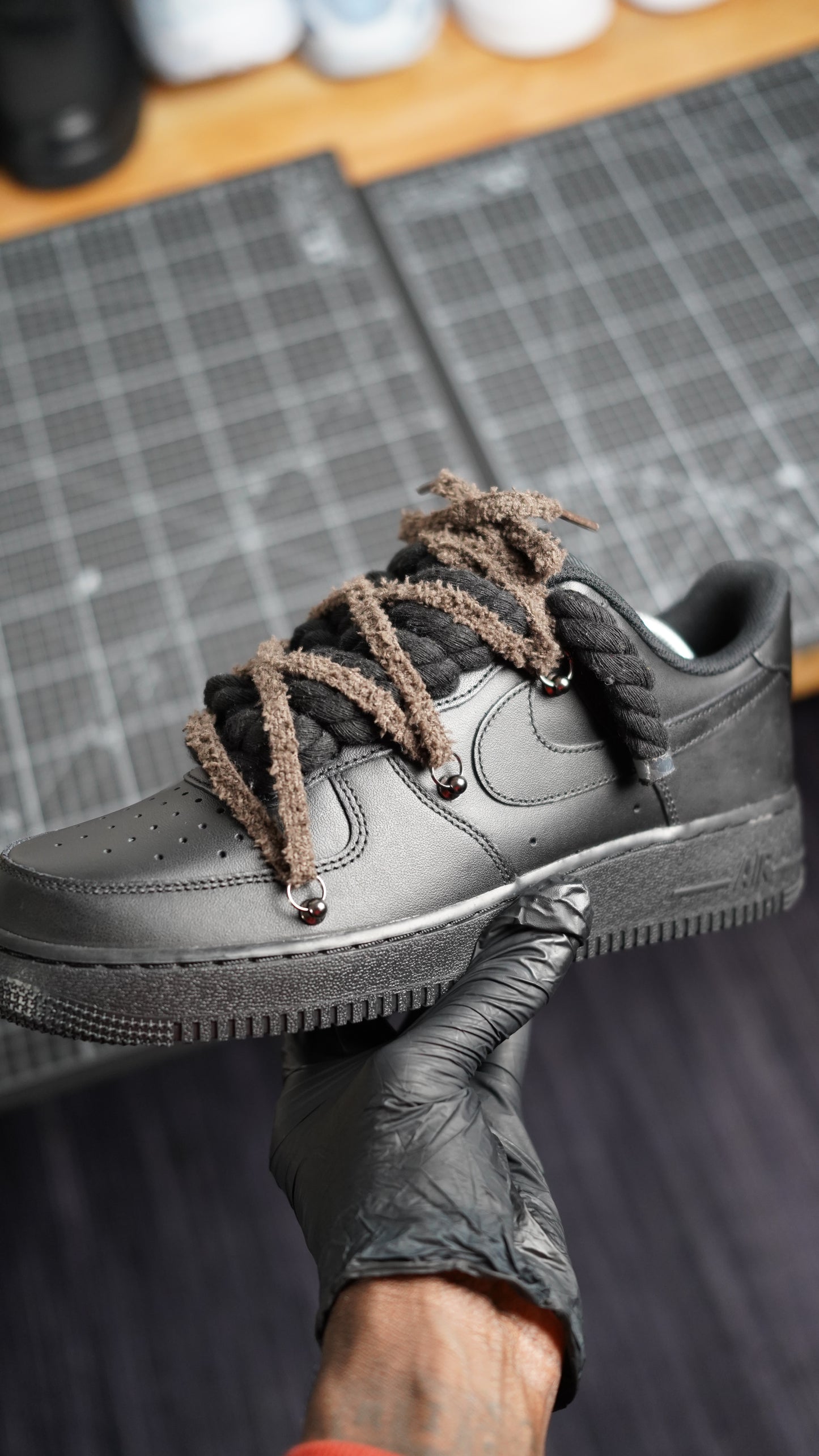 Custom Nike AF1 Black “ White ROPE LACES” Dunk earthy beige-brown