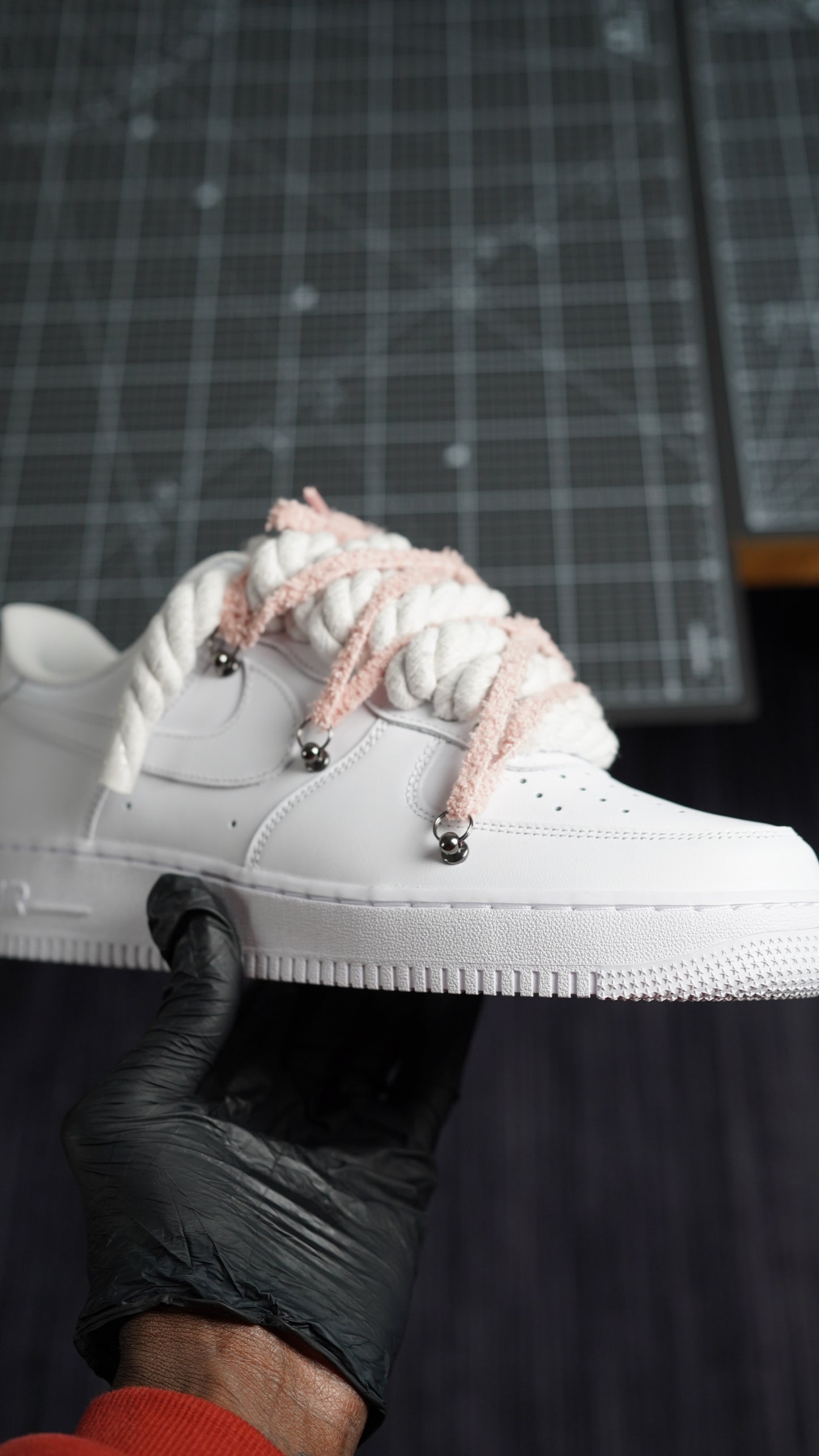 Custom Nike AF1 White “ROPE LACES” extra Lace rosy beige