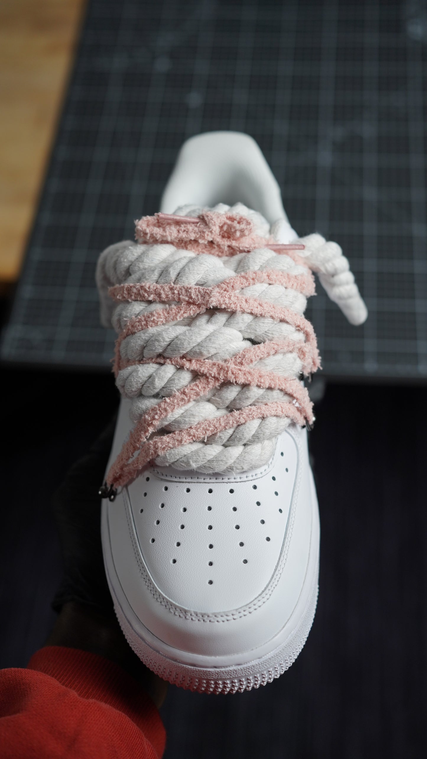 Custom Nike AF1 White “ROPE LACES” extra Lace rosy beige