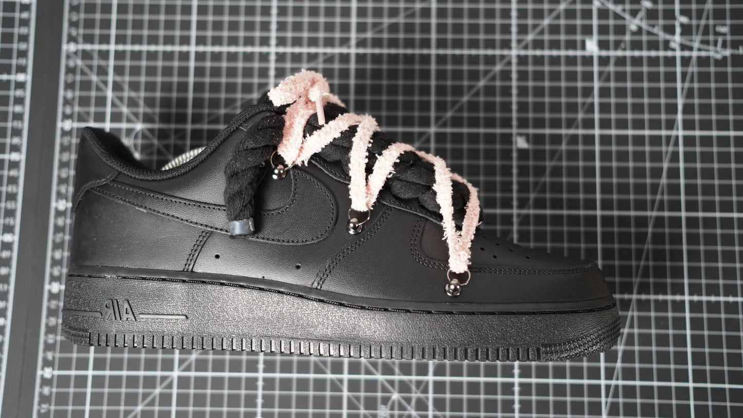 Custom Nike AF1 Black “ White ROPE LACES” Dunk rosy beige