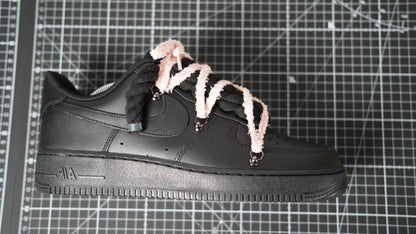 Custom Sneakers Black “ White ROPE LACES” Dunk rosy beige