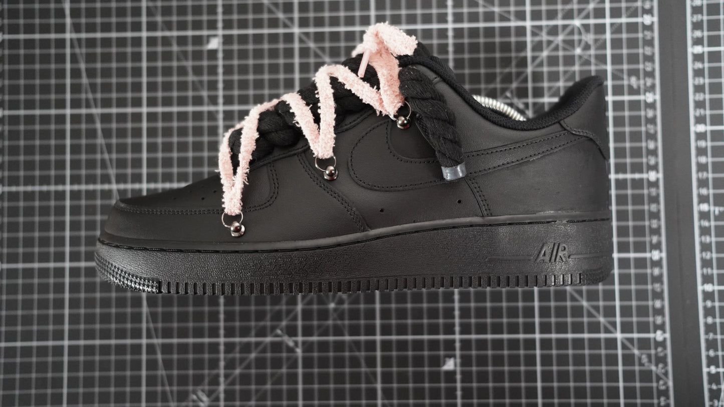 Custom Nike AF1 Black “ White ROPE LACES” Dunk rosy beige