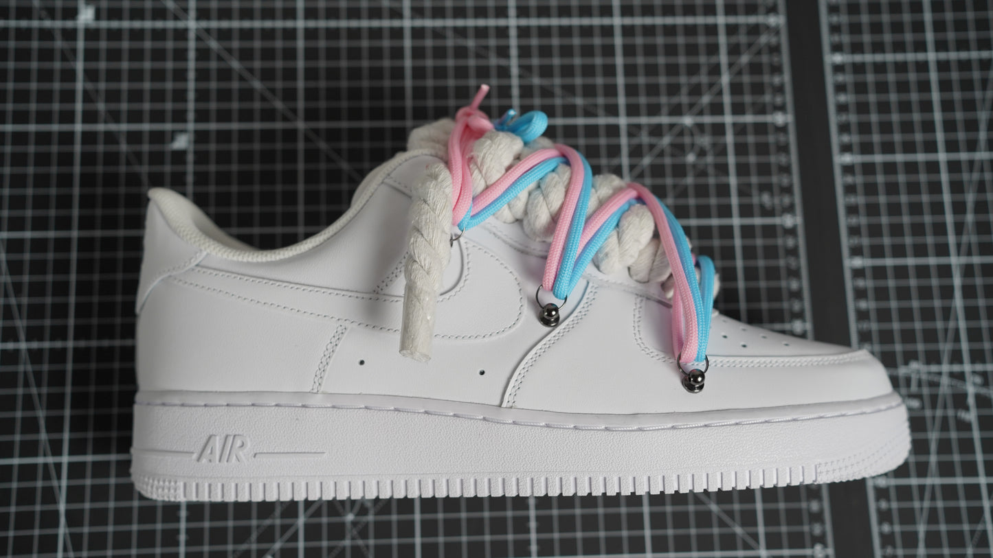 Custom Nike AF1 White “ROPE LACES”2x Dunk PinK/Blue