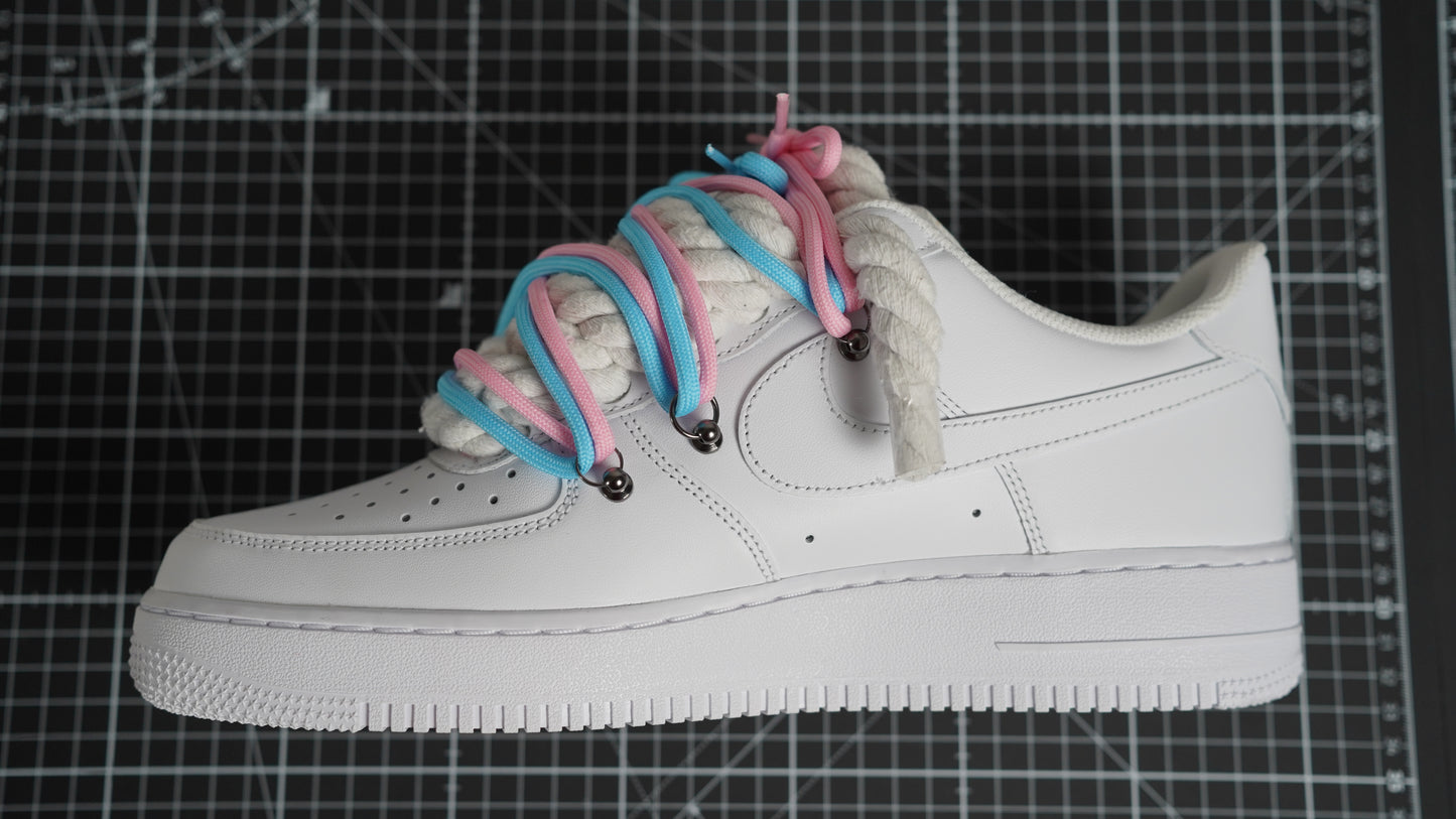 Custom Nike AF1 White “ROPE LACES”2x Dunk PinK/Blue