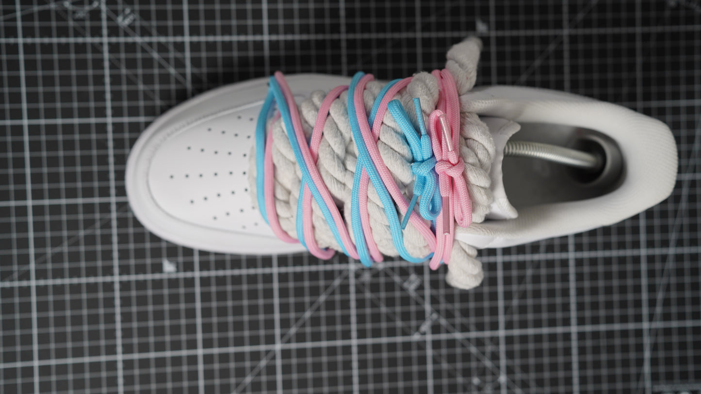 Custom Nike AF1 White “ROPE LACES”2x Dunk PinK/Blue