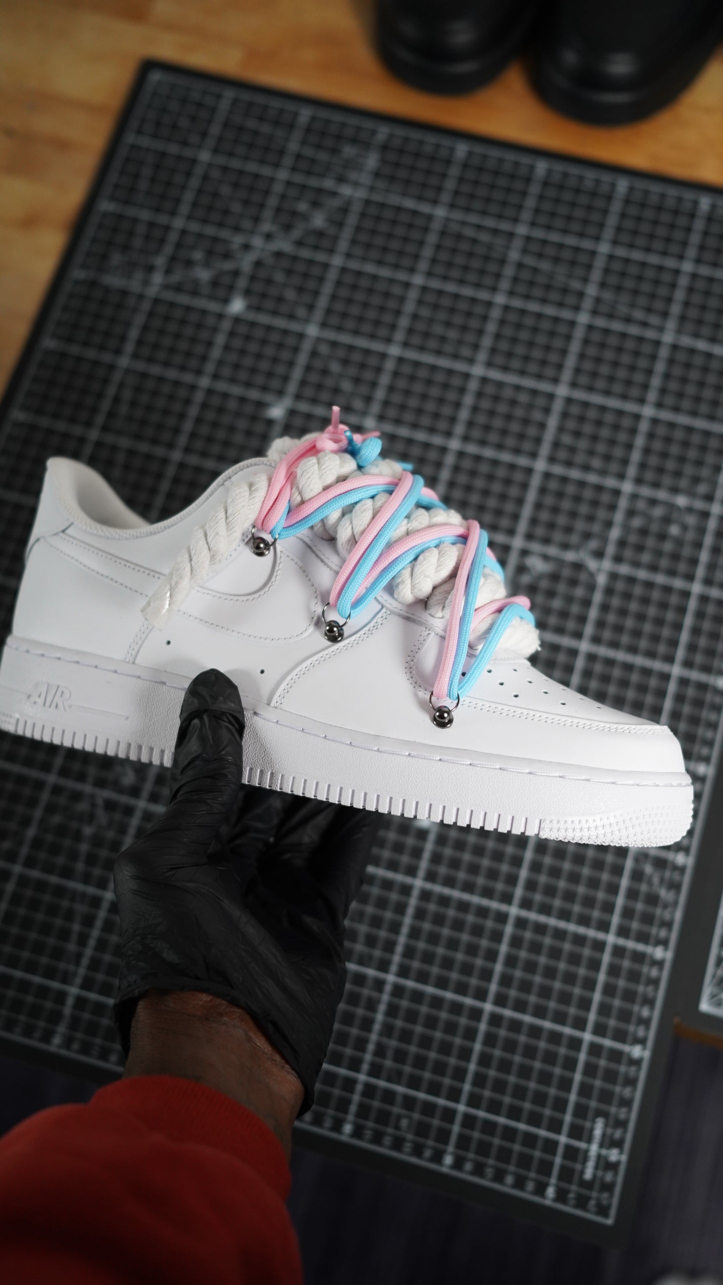 Custom Nike AF1 White “ROPE LACES”2x Dunk PinK/Blue