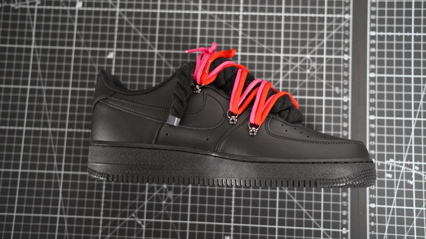 Custom Nike AF1 Black “ROPE LACES” 2x Dunk Red/Pink
