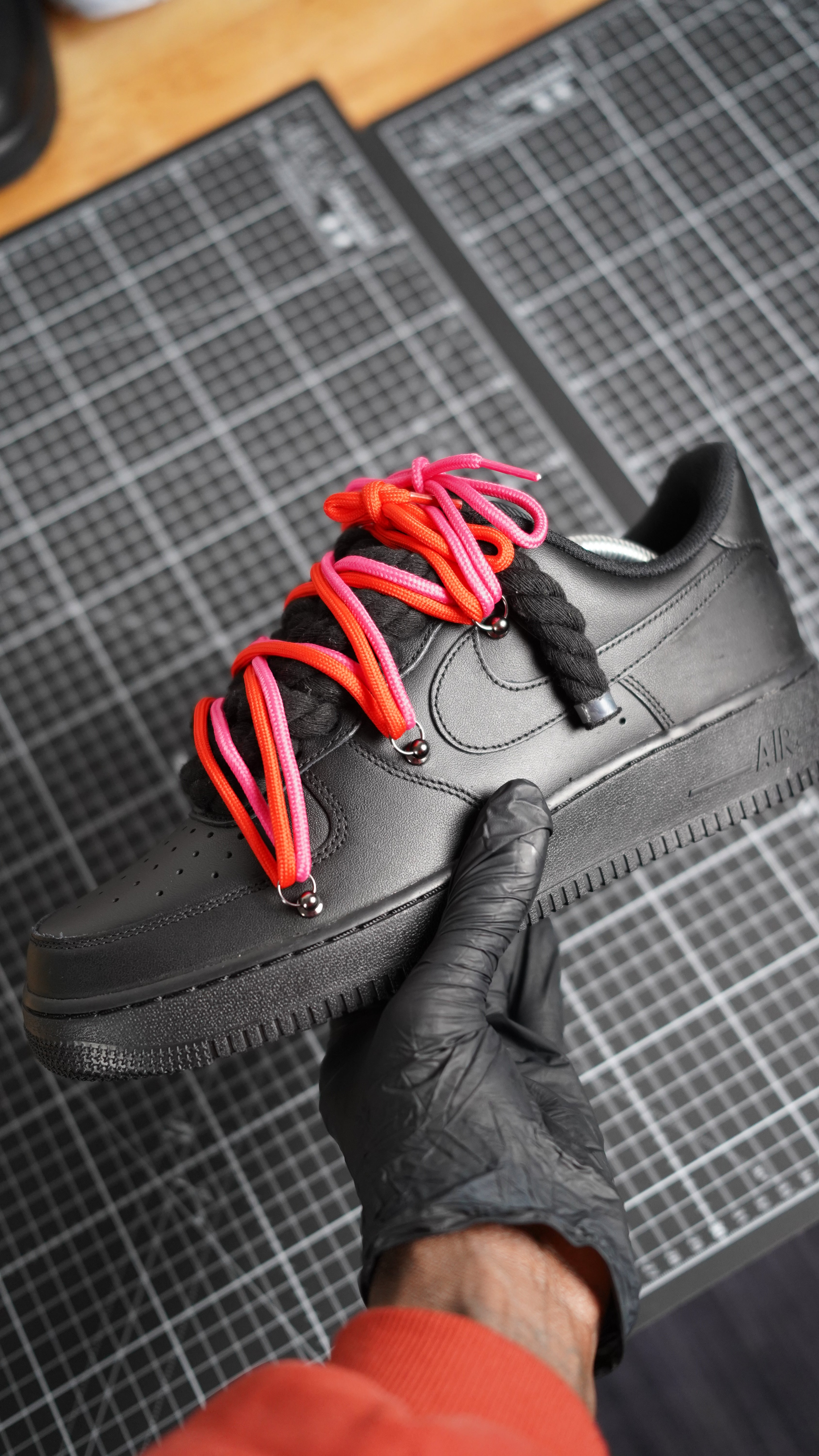 Custom Sneakers Schwarz “ROPE LACES” 2x Dunk Red/Pink