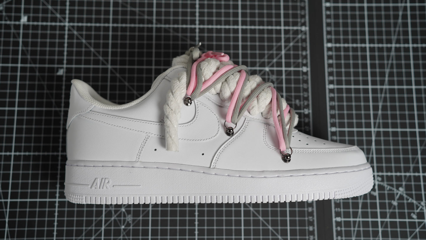 Custom Nike AF1 White “ROPE LACES”2x Dunk PinK/Gray