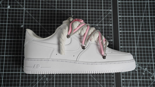 Custom Nike AF1 White “ROPE LACES”2x Dunk PinK/Gray