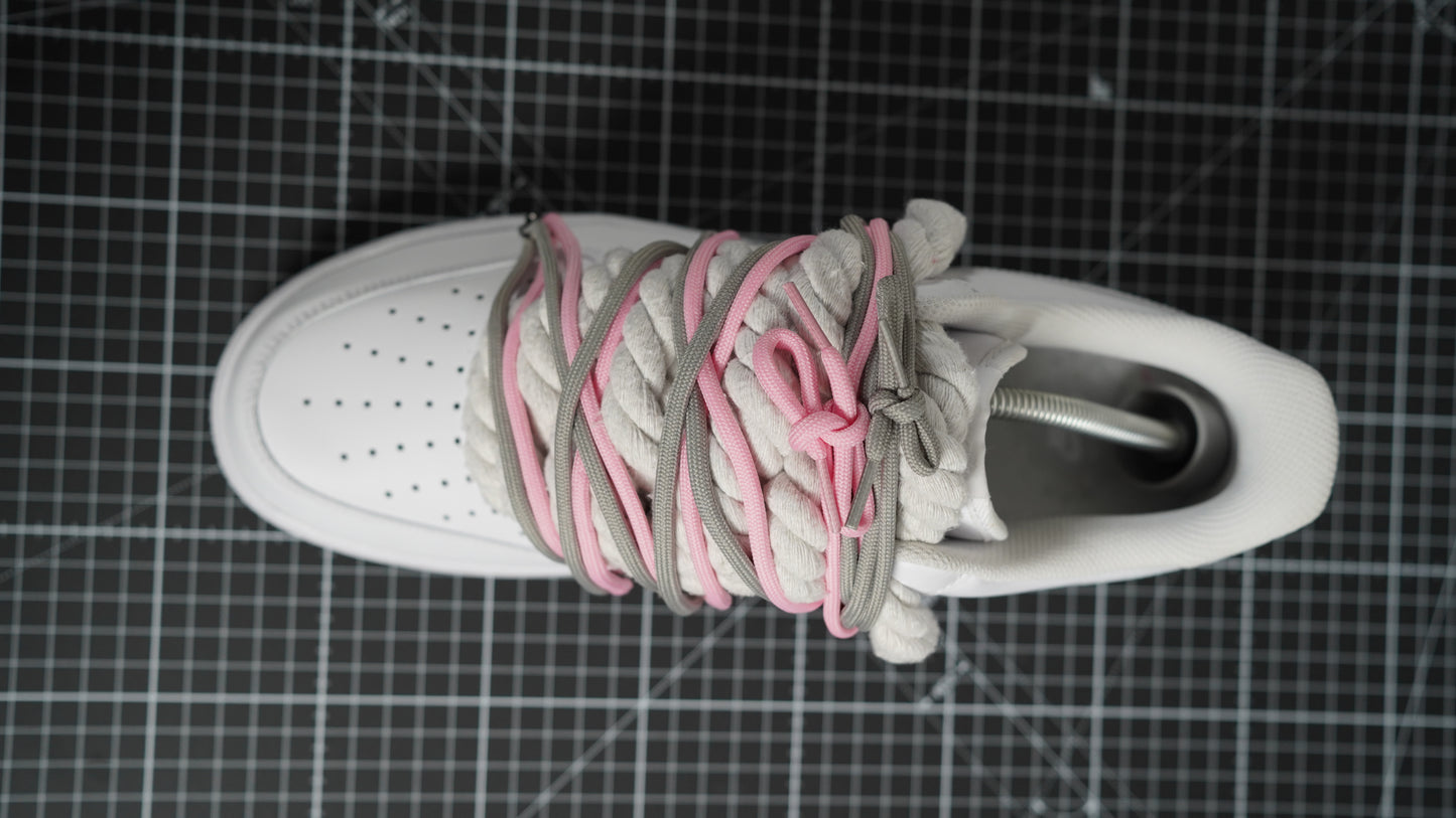Custom Nike AF1 White “ROPE LACES”2x Dunk PinK/Gray