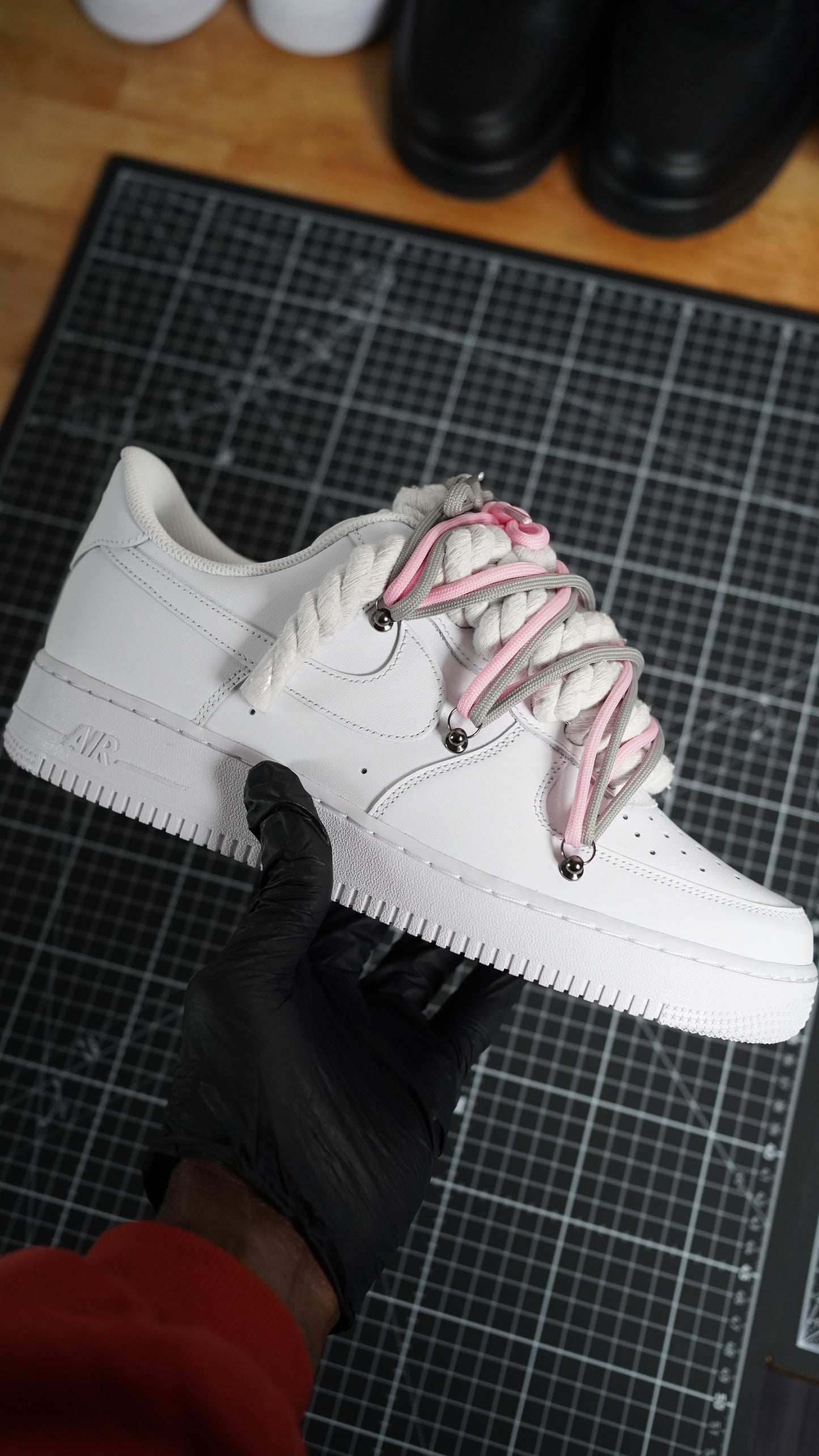 Custom Nike AF1 White “ROPE LACES”2x Dunk PinK/Gray