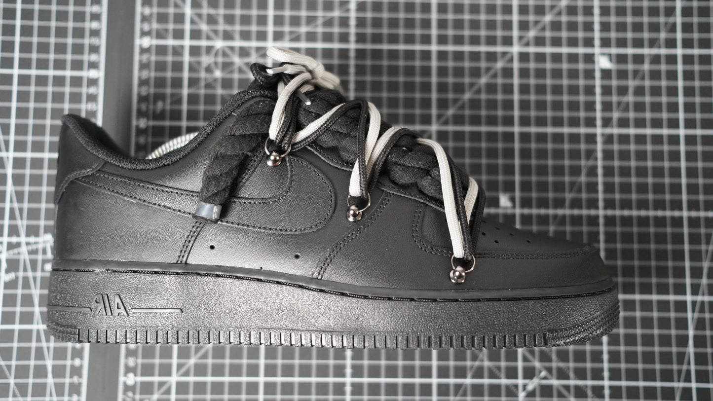 Custom Nike AF1 Black “ROPE LACES” 2x Dunk Black/Gray