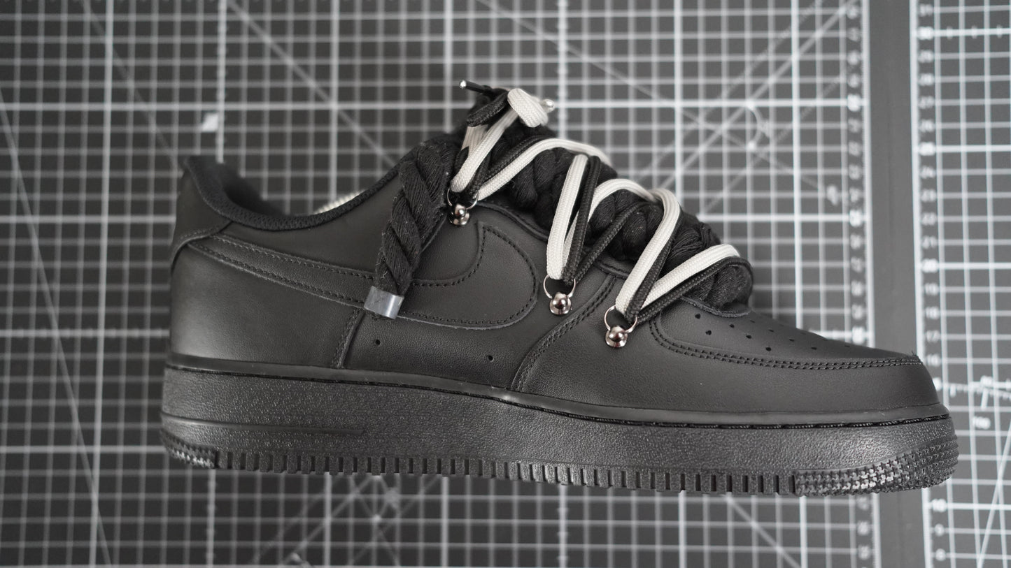 Custom Nike AF1 Black “ROPE LACES” 2x Dunk Black/Gray