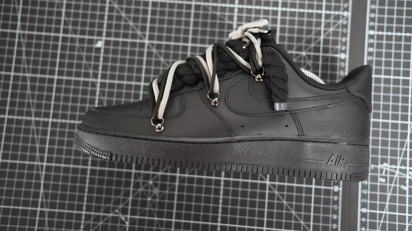 Custom Nike AF1 Black “ROPE LACES” 2x Dunk Black/Gray