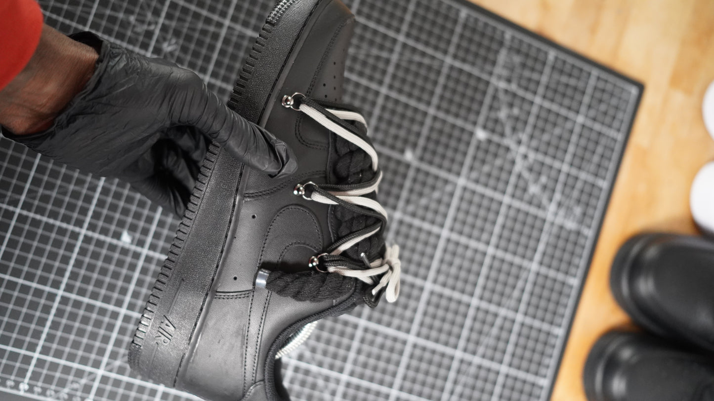 Custom Nike AF1 Black “ROPE LACES” 2x Dunk Black/Gray