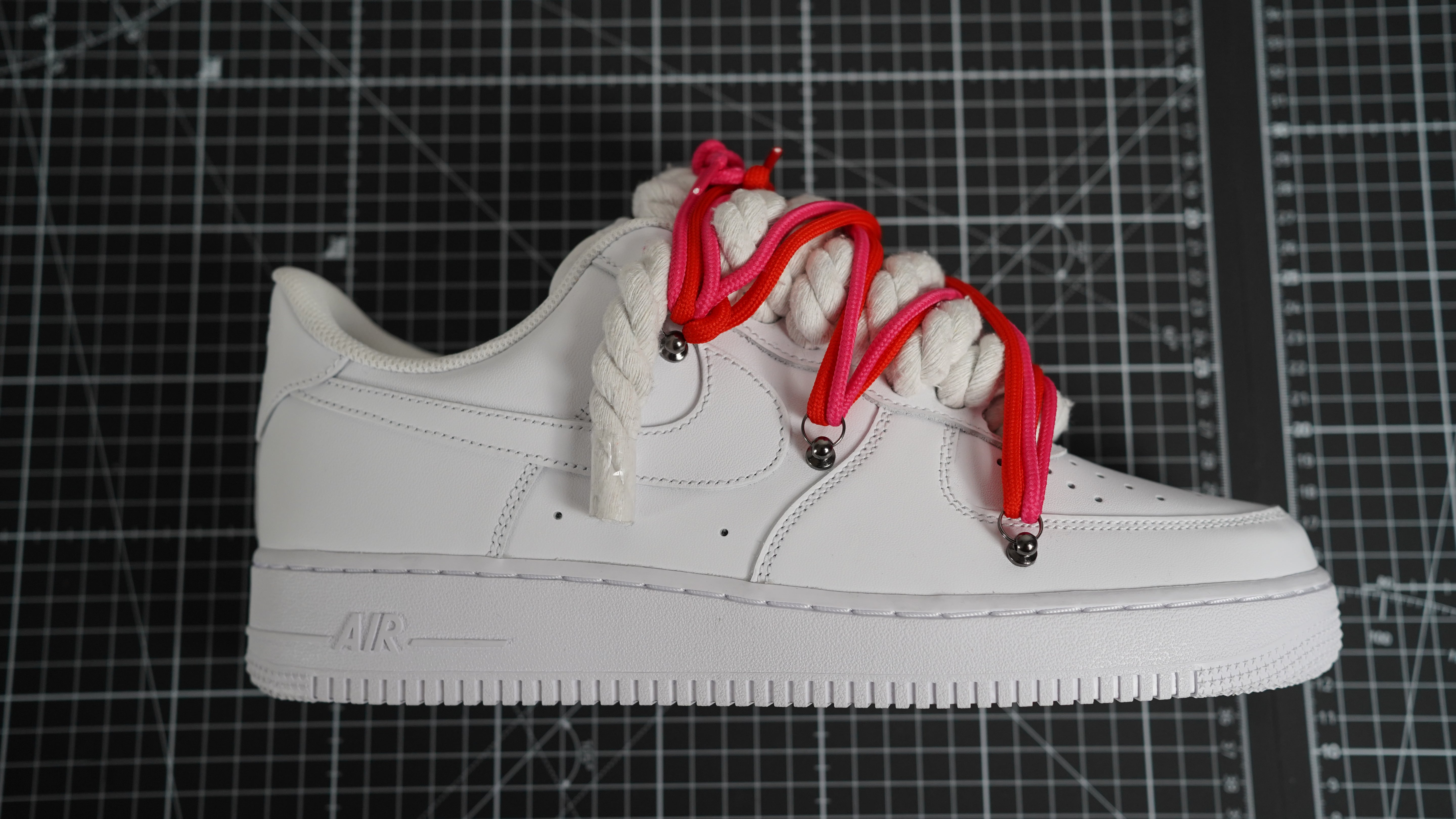 Custom Sneakers Weiß “ROPE LACES”2x Dunk Red/Crimson red