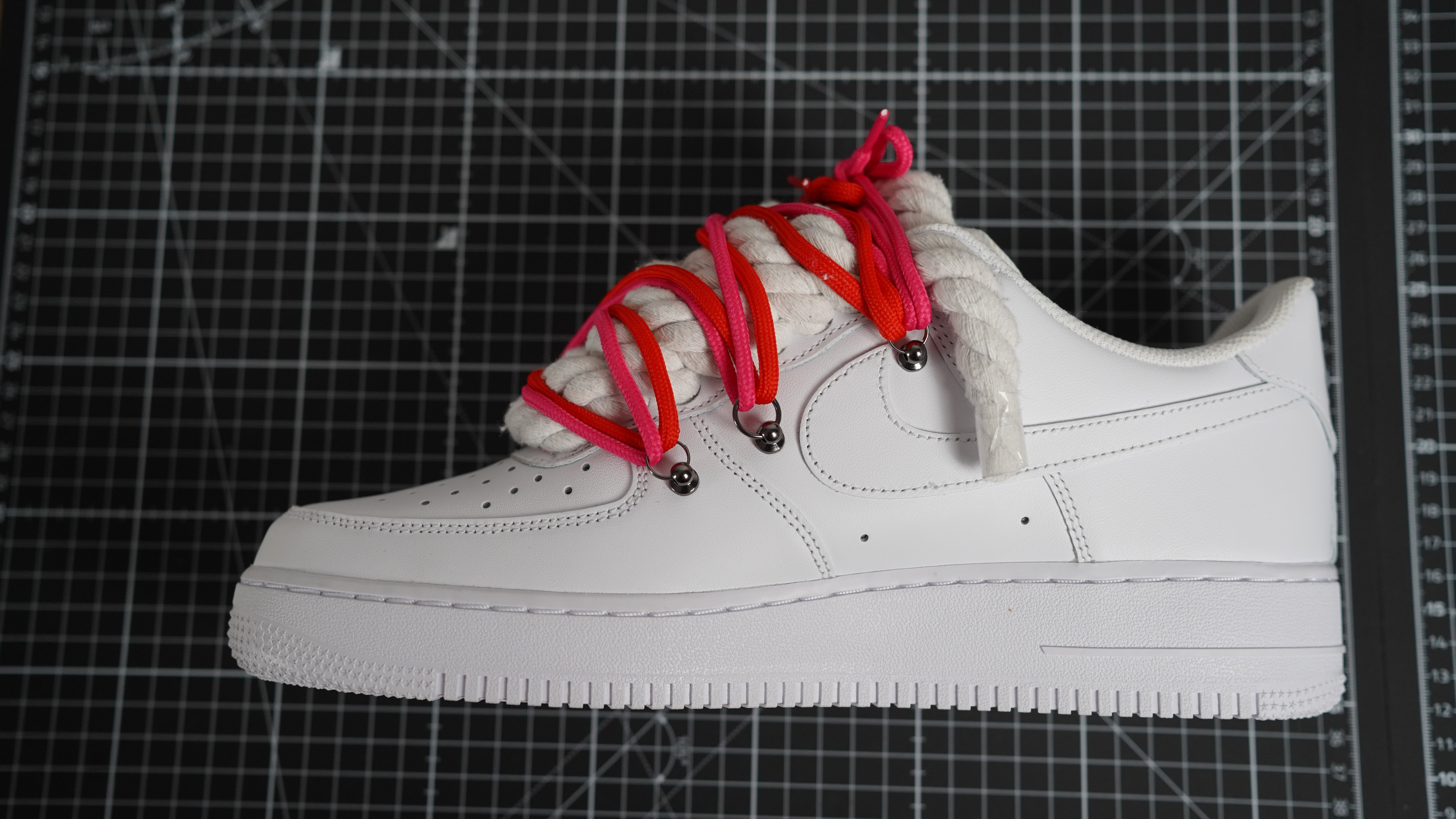 Custom Sneakers Weiß “ROPE LACES”2x Dunk Red/Crimson red
