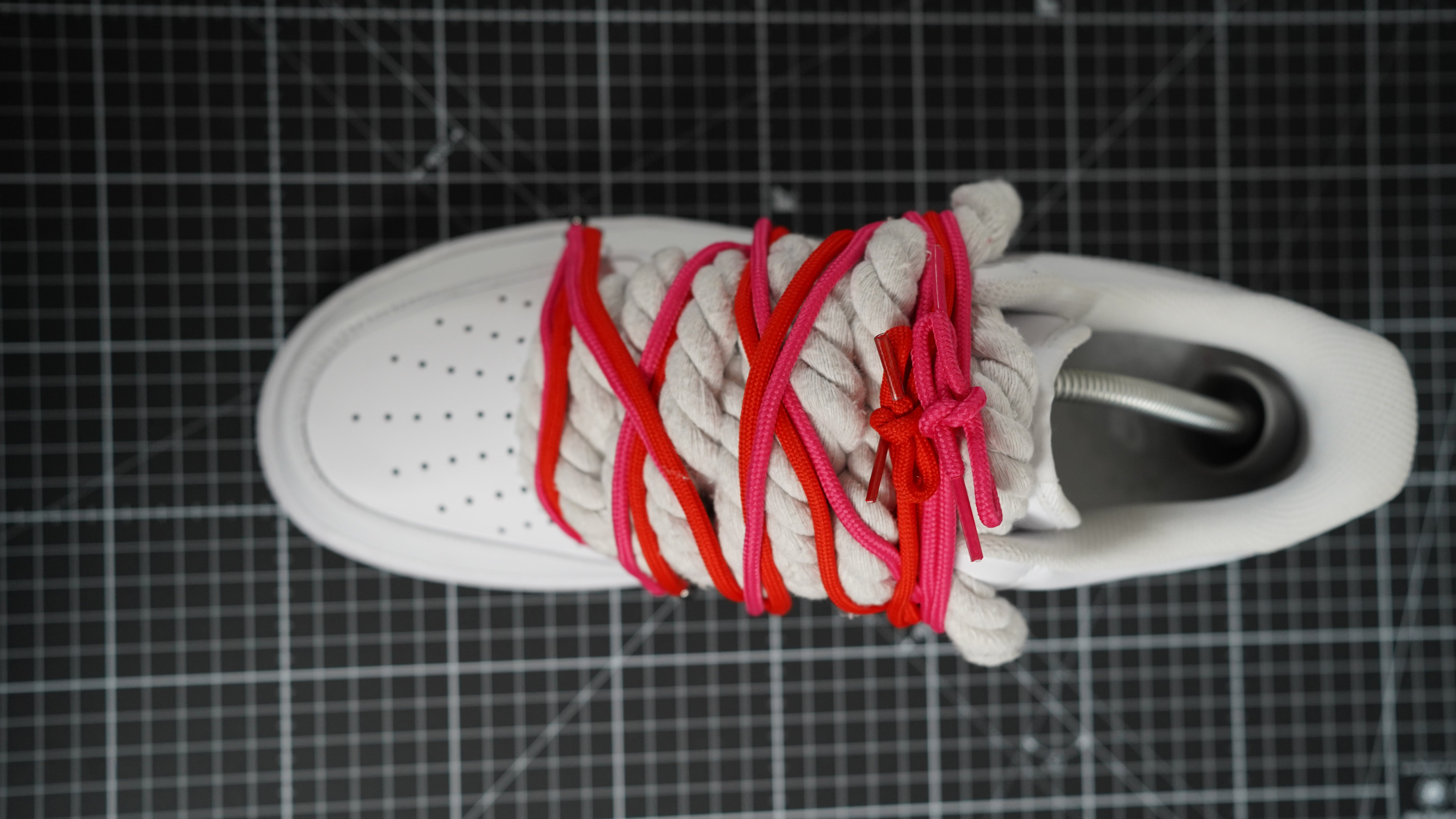 Custom Sneakers Weiß “ROPE LACES”2x Dunk Red/Crimson red