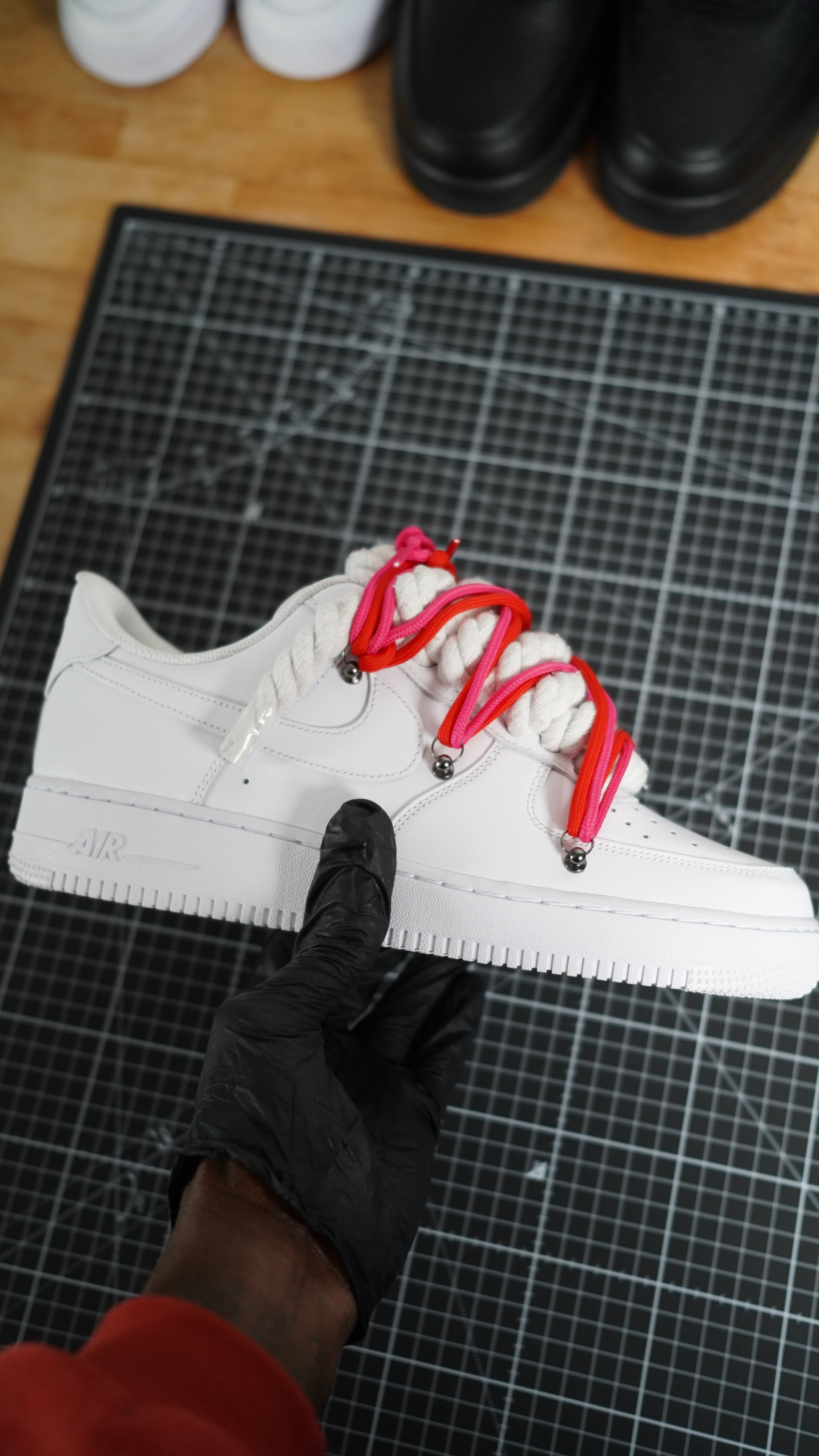 Custom Sneakers Weiß “ROPE LACES”2x Dunk Red/Crimson red
