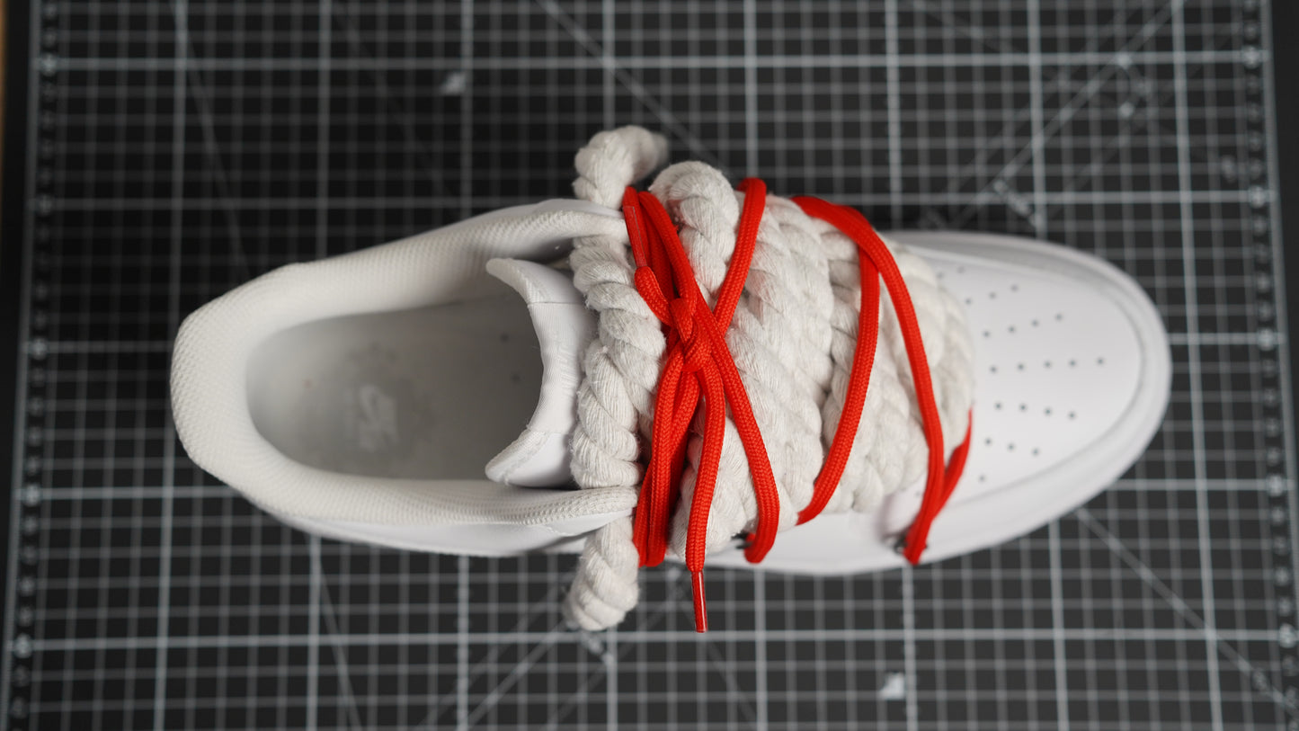 Custom Sneakers Weiß “ROPE LACES” Dunk Rot