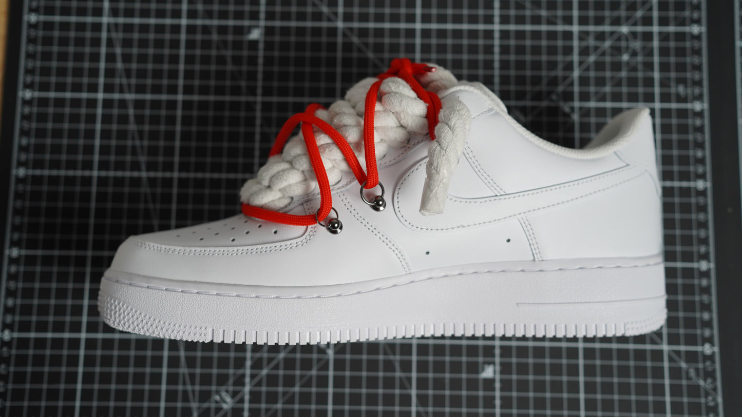 Custom Sneakers Weiß “ROPE LACES” Dunk Rot