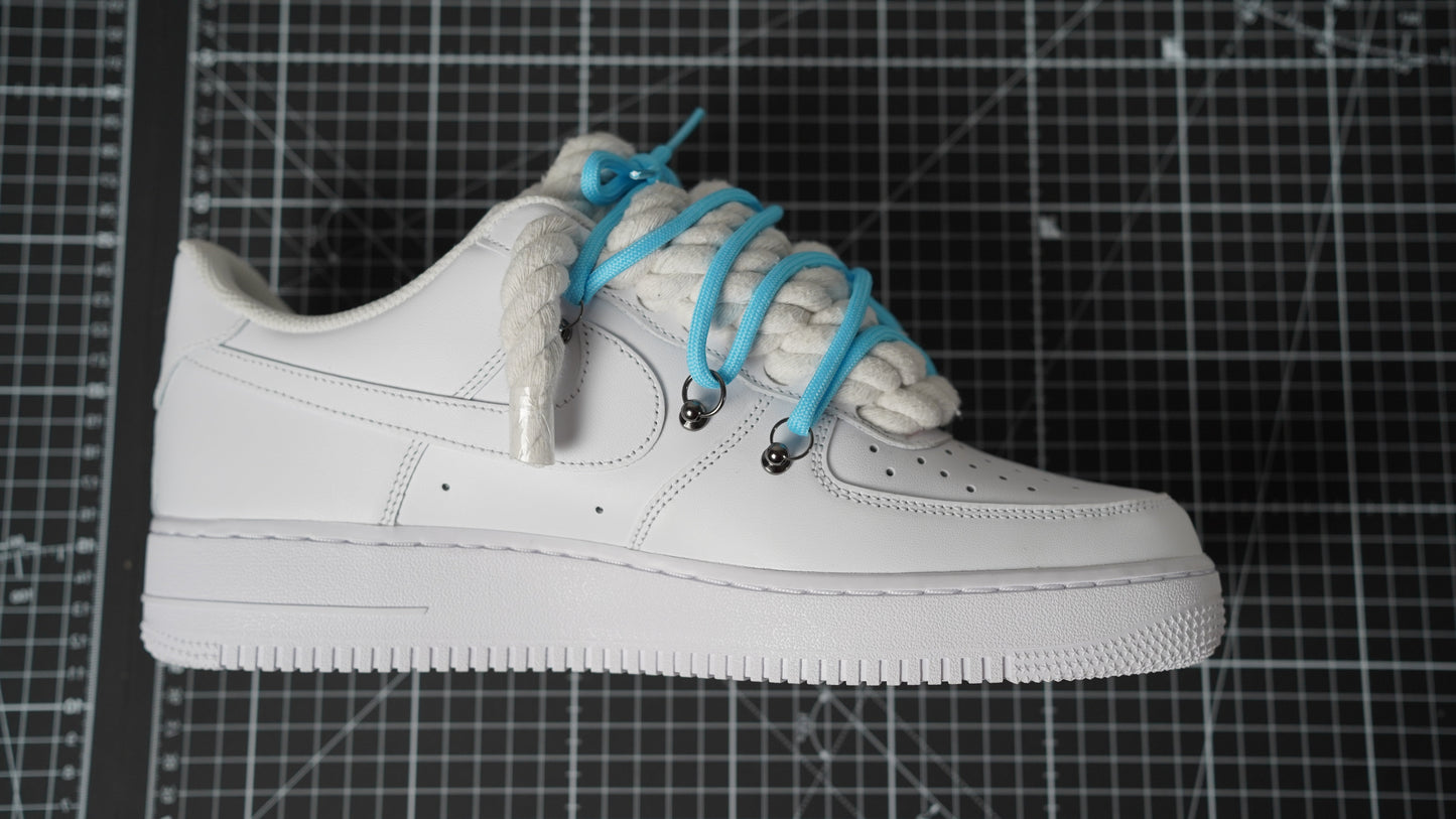 Custom Nike AF1 White “ROPE LACES” Dunk Blau #2