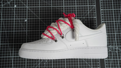Custom Sneakers Weiß “ROPE LACES” Dunk crimson red