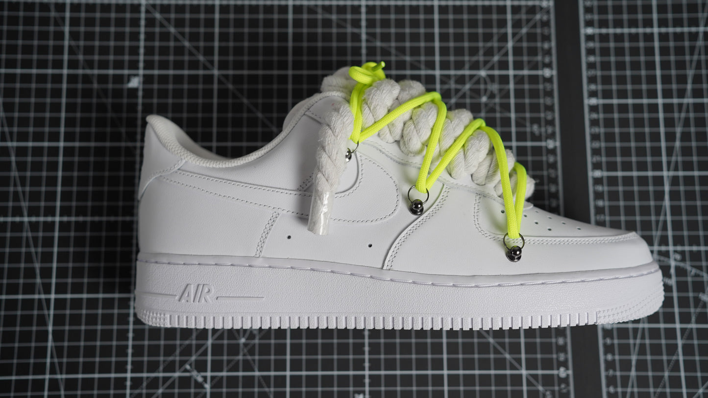 Custom Nike AF1 White “ROPE LACES” Dunk Lime Green